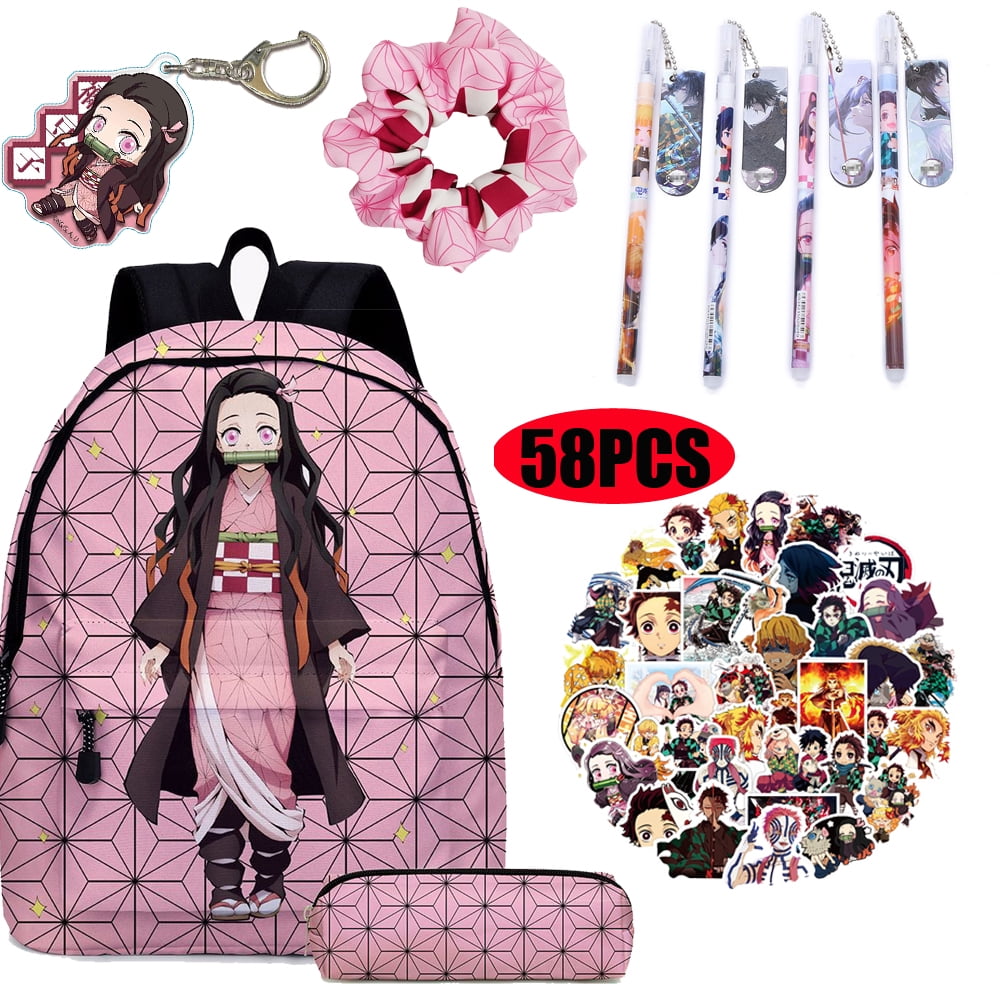 58PCS Schoolbag Anime Backpack Nezuko Tanjirou Canvas Bag Backpack