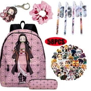 KCYSTA 58PCS Schoolbag Anime Backpack Nezuko Tanjirou Canvas Bag Backpack Gifts Boys Girls