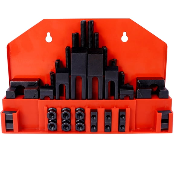 58Pc Reinforced T-Slot Clamping Kit - 7/16 Table Slot 3/8-16 Stud Mill Machinist Set with T-Slot Cleaner & Tightening Wrench, Red