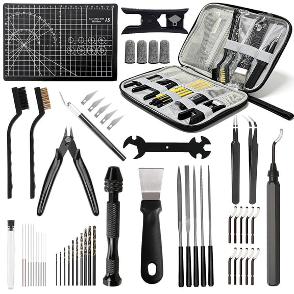 58Pcs 3D Printer Tools Kit with Storage Bag, Complete Maintenance and Repair Set, Includes Deburring Tool, Metal Files, Brushes, Hand Drill, Tweezers, for Bambu Lab, Ender 3, Kobra, etc.