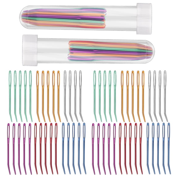 58Pcs Large Eye Curved Needle Aluminum Tapestry Needle for Embroidery Knitting Weaving, Big Eye Bent Tip Needle
