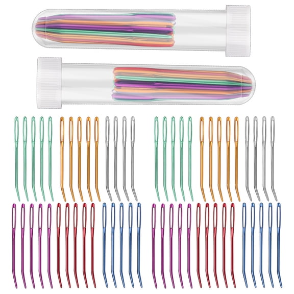 58Pcs Large Eye Curved Needle with Tube, Big Eye Bent Tip Needle Aluminum Tapestry Needle for Weaving Knitting Craft