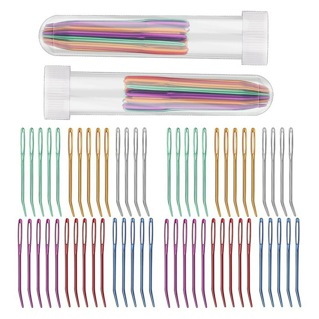 58Pcs Large Eye Curved Tapestry Needle with Tube for Weaving Craft