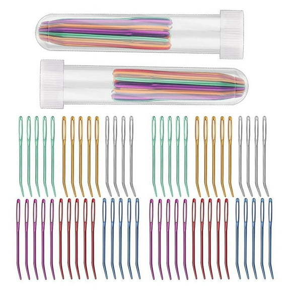 58Pcs Large Eye Curved Tapestry Needle with Tube for Weaving Craft Large Eye Bent Tip Needle Aluminum