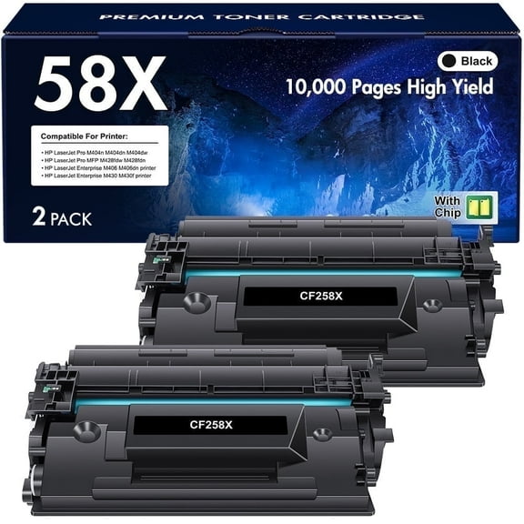 58X Black High Yield Toner Cartridge 2-Pack (With Chip) Compatible for HP 58A 58X CF258A CF258X LaserJet Pro M404n M404dn MFP M428fdw M428fdn M428dw M406dn M430f M404 M428 Printer Ink
