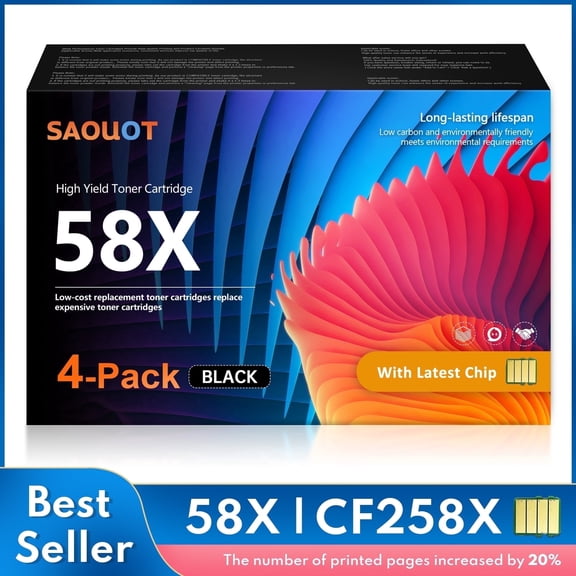 58X Black High Yield Toner Cartridge 4-Pack (With Chip): Compatible for CF258A Pro M404n M404dn MFP M428fdw M428dw M428fdn Printer