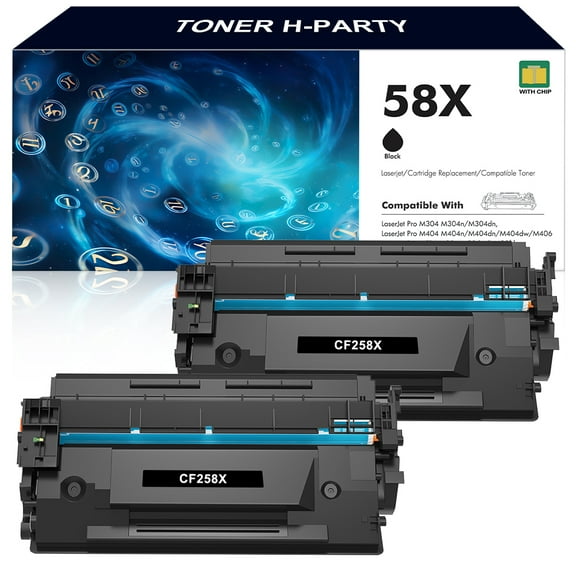 58X CF258X 58A CF258A | 2-Pack (with CHIP) Compatible for HP CF258A 58A CF258X 58X Toner for HP LaserJet Pro M404n M404dn M404dw M406 M430 MFP M428fdw M428fdn M428dw (Black)