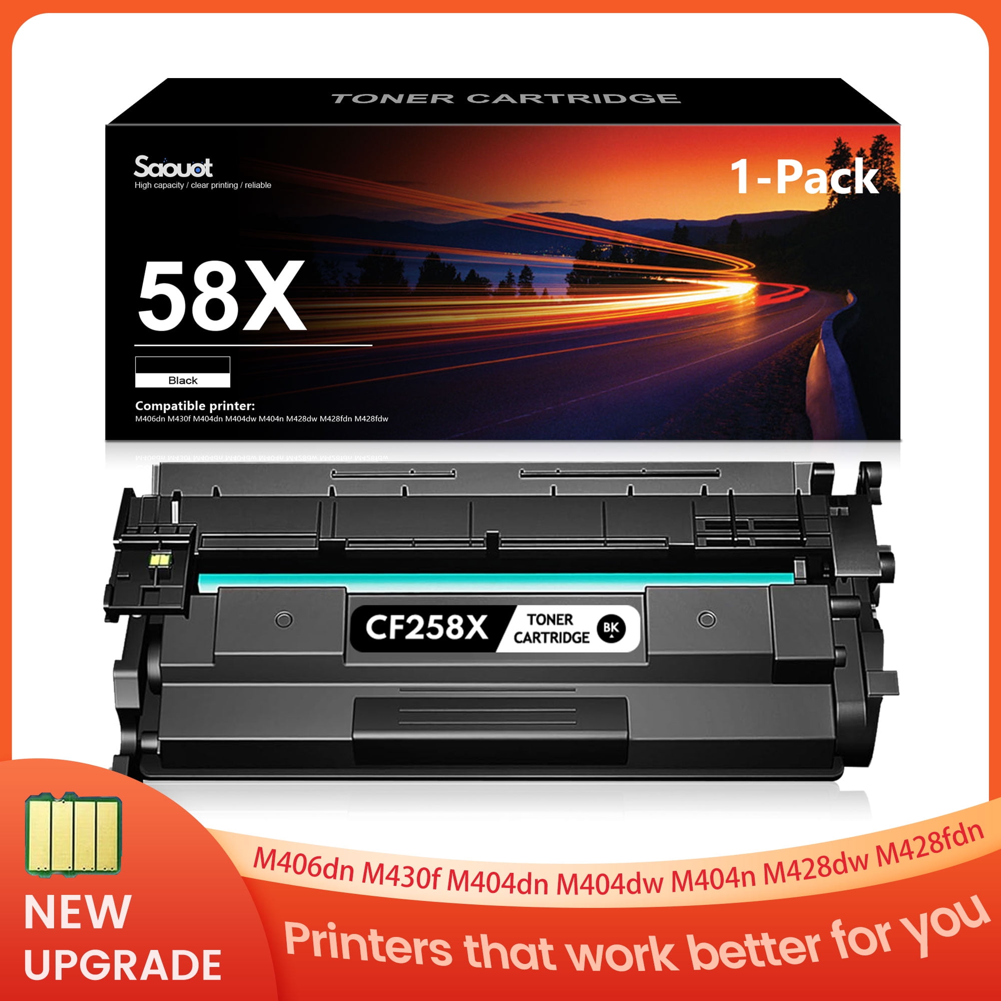 58X CF258X Toner Cartridge 1 Pack Black High Yield (with Chip