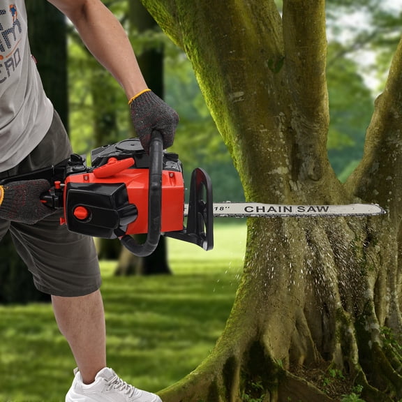 58cc 3HP Gas Chainsaw with 18-Inch Guide Bar 10,500 RPM High-Speed Cutting, Lightweight & Ergonomic, Auto Oiling, Safety Lock, Ideal for Tree Trimming & Yard Work