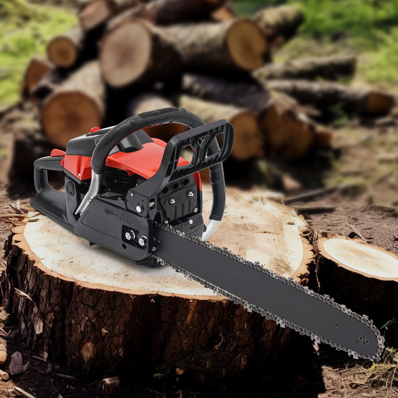 58cc Gasoline Chainsaw For Garden Pruning, Forest Logging, Firewood Cutting 2.2Kw Black+Red Handheld Gasoline Chain Saw, Gas Chainsaw
