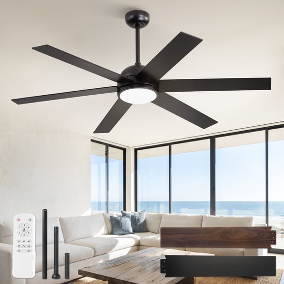 Lokivas 58" Ceiling Fan with Light and Remote, Modern Dimmable LED Light, 6 Speeds, Quiet DC Motor for Living Room, Bedroom, Black