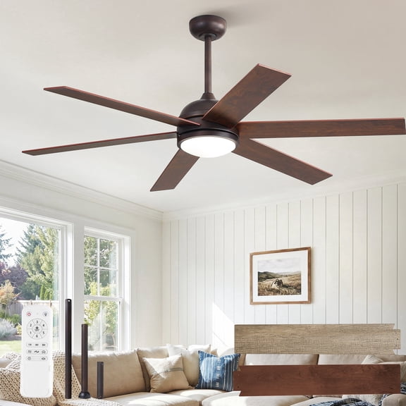 Lokivas 58" Modern Bronze Ceiling Fan with Light and Remote, Dimmable LED Light, 6 Speeds, Quiet DC Motor, Timer for Living Room, Bedroom