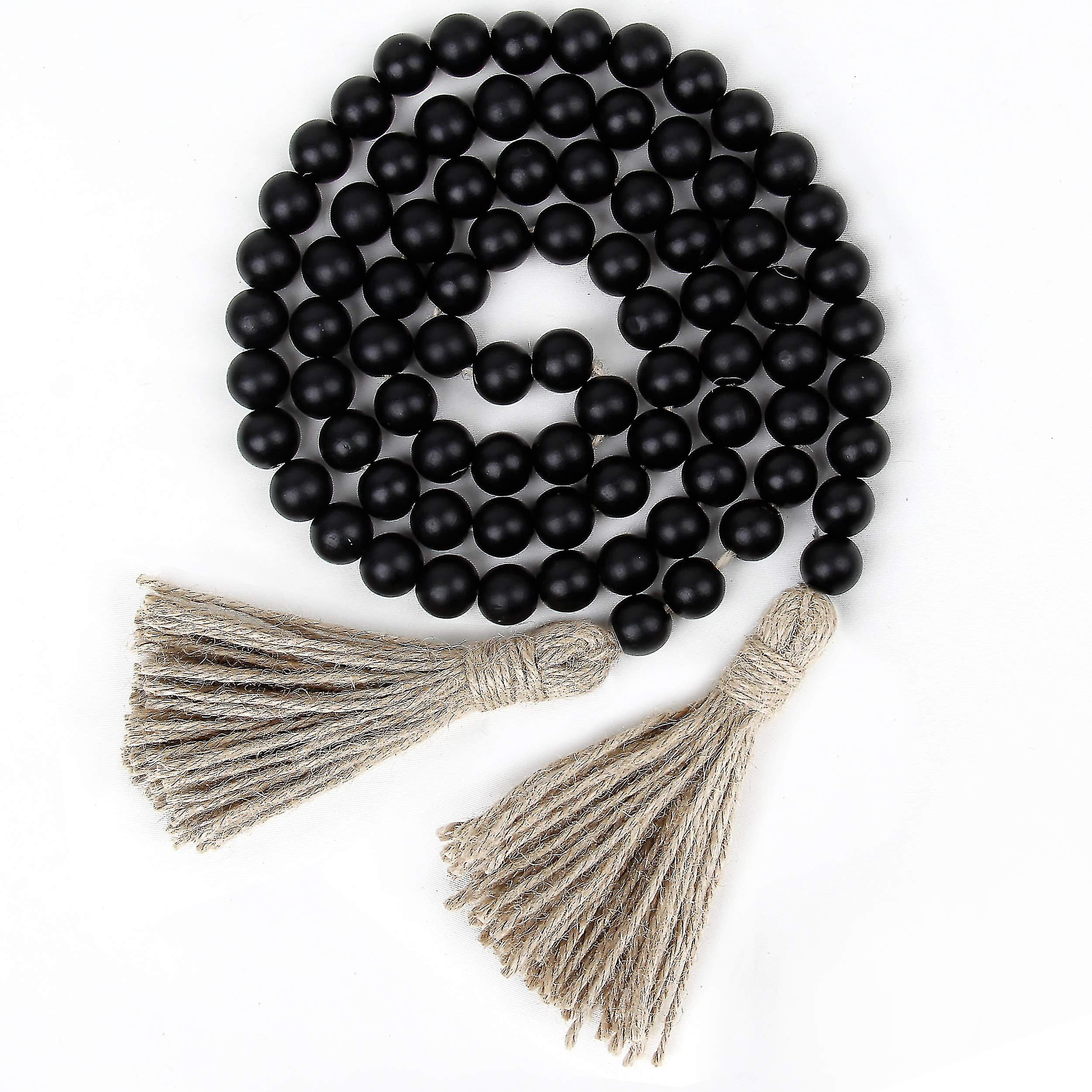 58in Wood Bead Garland With Tassels,farmhouse Beads Rustic Country