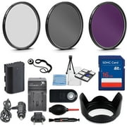 58mm 10 Piece Accessory Kit for Canon EOS 70D, 80D, 7D Mark II DSLRs with Replaceable LP-E6 Battery, 16GB SD Memory, HD Filters, Travel Charger & More