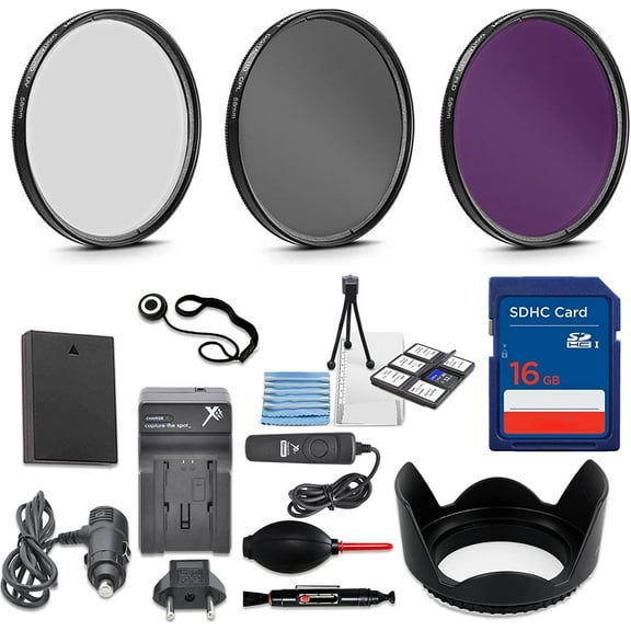 58mm 10-Piece Accessory Kit for Canon EOS Rebel DSLRs with LP-E10 Battery, 16GB SD, HD Filters, Charger