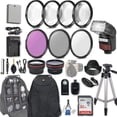 thumbnail image 1 of 58mm 28 Pc Accessory Kit for Canon EOS Rebel T3i, T5i, 300D, 700D DSLRs with 0.43x Wide Angle Lens, 2.2X Telephoto Lens, LED-Flash, 32GB SD, Filter & Macro Kits, Backpack Case, and More, 1 of 5