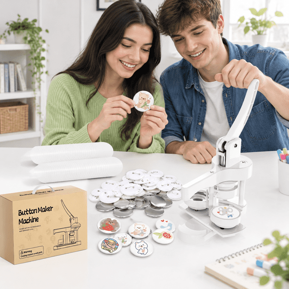 58mm 3-in-1 Button Maker Kit with 50 Supplies, No Installation Required for Custom Badges and Pins