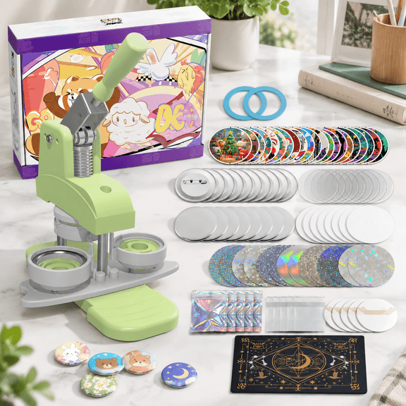58mm 5th Gen DIY Pin Badge Press Machine, All-In-One Kit with Parts, Film, and Design Templates