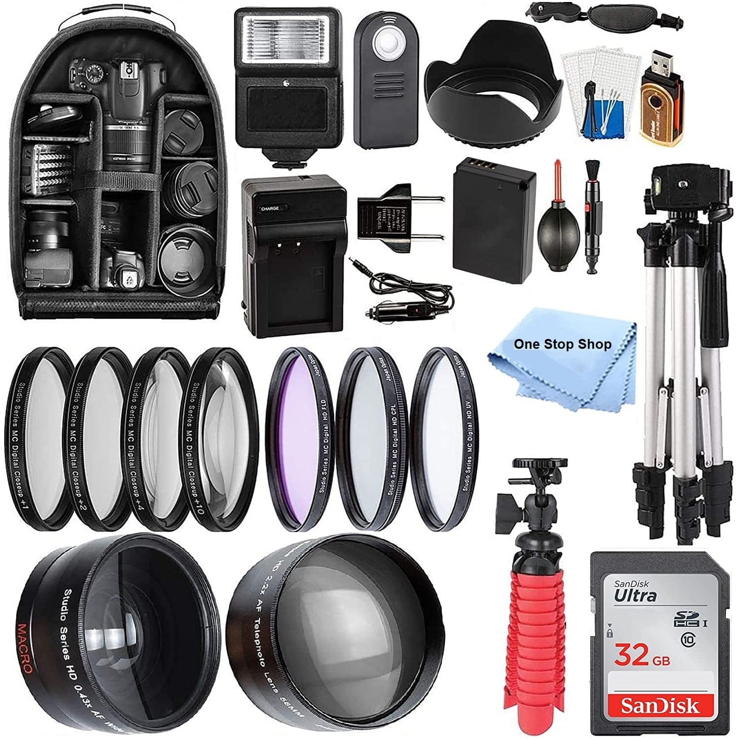 Canon DSLR Accessory Kit: 58mm Bundle for EOS Rebel with 32GB Card, Wide Angle Lens, Telephoto Lens, Tripod, Backpack - Walmart.com Canon DSLR Accessory Kit: 58mm Bundle for EOS Rebel with 32GB Card, Wide Angle Lens, Telephoto Lens, Tripod, Backpack - Walmart.com