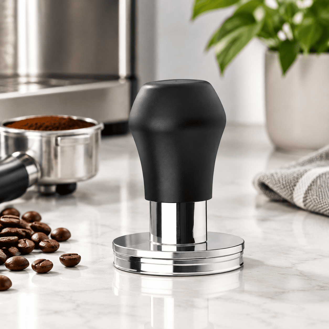 58mm Black Espresso Tamper with Spring-Loaded Mechanism and Silicone ...