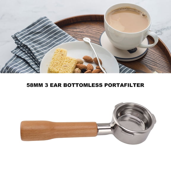 58mm Bottomless Portafilter For Enhanced Coffee Extraction, 3 Ear Design, Stainless Steel
