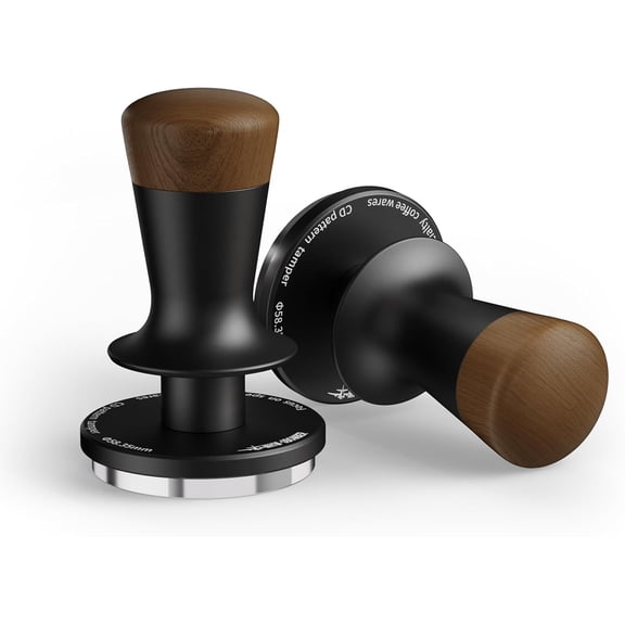 58mm Coffee Tamper, Wooden Espresso Tamper Tool with 2 Spring Loaded, Auto-rebound, Auto-Leveling Tamper without Tilting, 58.35mm Stainless Steel Base, T7124