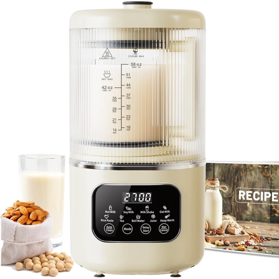 58oz Nut Milk Maker Machine, 10 in 1 Nut Milk Maker with 20 Blades, LED Display, Soy Milk Maker with 24H Delay Start&12H Keep Warm, Almond Milk Maker for Homemade Oat, Milk Shake, Cream Y101