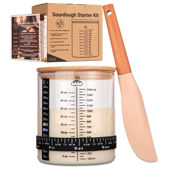 58oz Sourdough Starter Jar Kit  Large Glass Fermentation Jar with Feeding Tracker, Sourdough Starter Recipe Guide, and Essential Bread Baking Tools for Homemade Sourdough