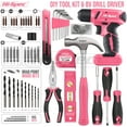 thumbnail image 1 of 58pc Pink 8V USB Electric Power Cordless Drill Driver and Womens Ladies Home  Tool Kit Set, 1 of 6