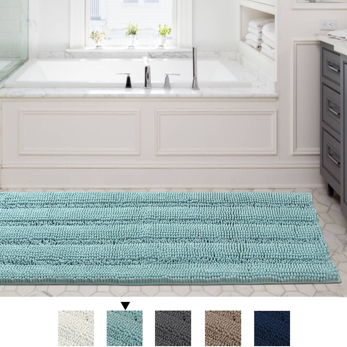 47x17 Inch Large Luxury Grey Striped Bath Mat Soft Shaggy Bathroom