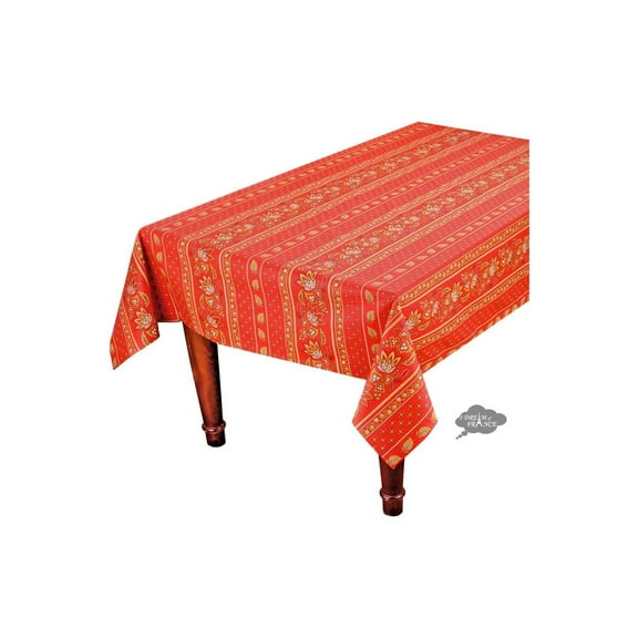 58x84" Rectangular Lisa Red Cotton Coated Provence Tablecloth by Le Cluny