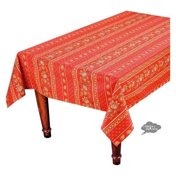 58x84" Rectangular Lisa Red Cotton Coated Provence Tablecloth by Le Cluny
