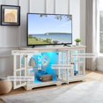 thumbnail image 1 of 59.05" W LED Curio Cabinet with 7 Color Lights, Vintage Glass Display Cabinet with 4 Glass Doors and Adjustable Shelves, Wooden China Case with Smartphone-Controlled for Living Room (White), 1 of 9