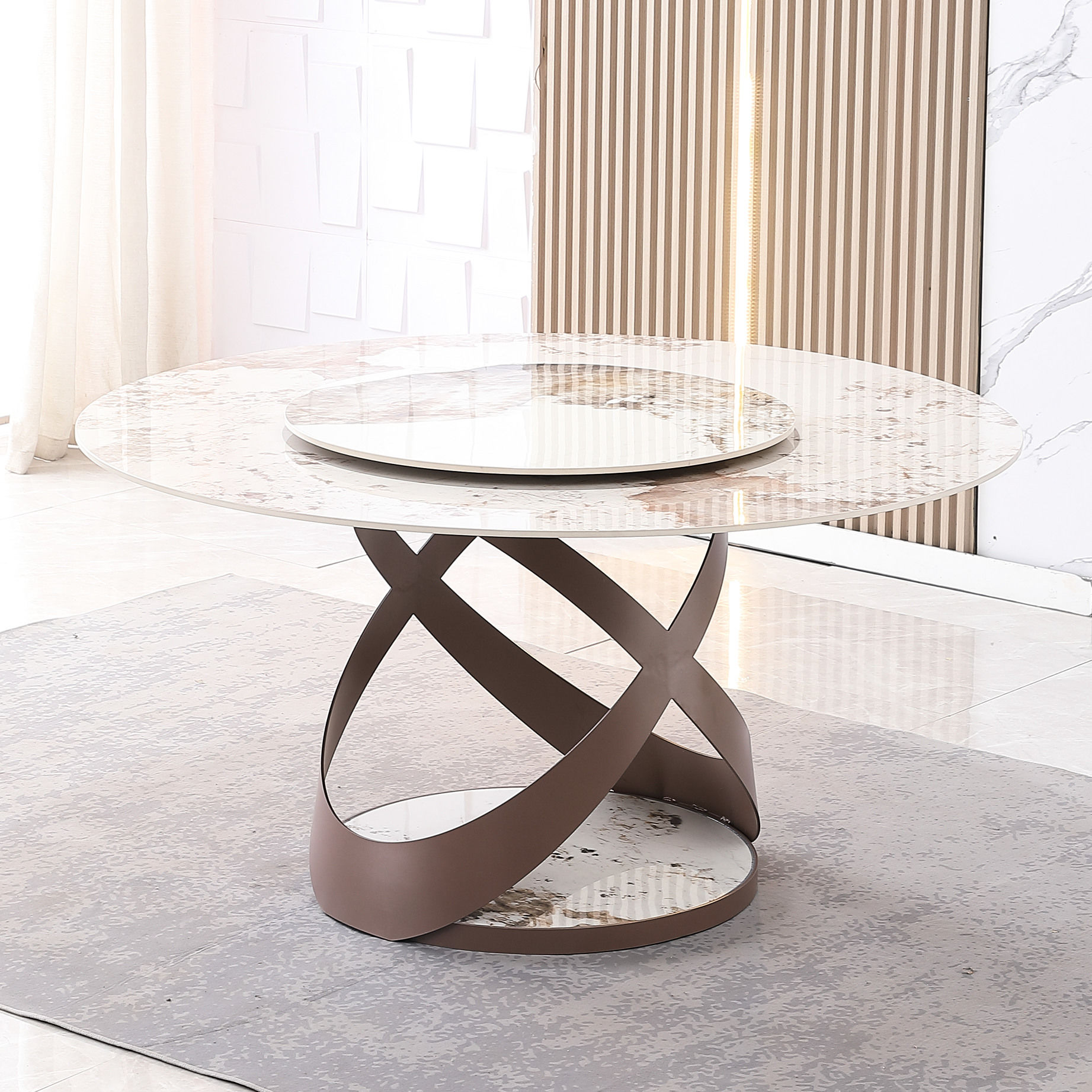 59.05 - inch classic style sintered stone round dining table with ...