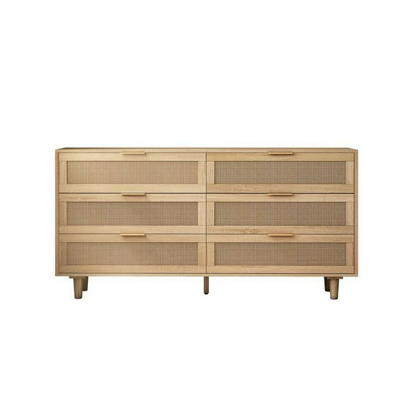 59.06" 6-Drawer Rattan Storage Cabinet, Natural