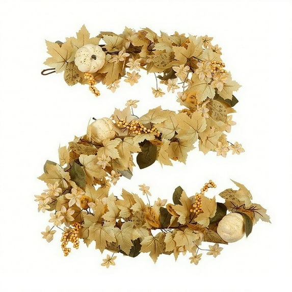 59.06 Inch Fall Garland with Pumpkins and Maple Leaves,Autumn Thanksgiving Halloween Decor for Home Indoor Outdoor,Fireplace Mantle,Front Door,Table,Stairs,Porch Farmhouse Seasonal Party Decoration