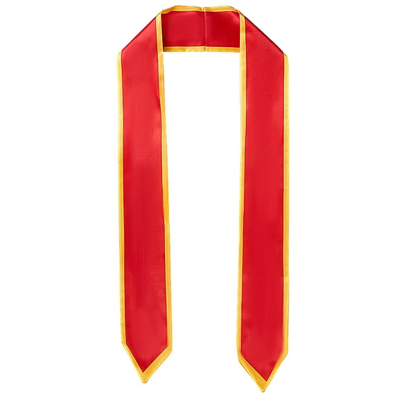 59.06 Inch Long Red Satin Graduation Sash with Gold Trim Sublimation Honor Plain Grad Stole Unisex Smooth Silk Soft Classic End Sashes
