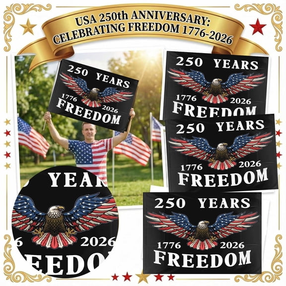 59.06 x 35.43 Inch USA 250 Years Freedom Double Sided Flag Cloth Patriotic Banner for Yard Porch Wall Decor, America 250th Anniversary Celebration Flag