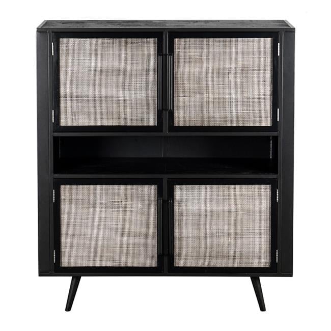Modern Rustic Black Rattan Double Decker Accent Cabinet Modern Rustic Black Rattan Double Decker Accent Cabinet