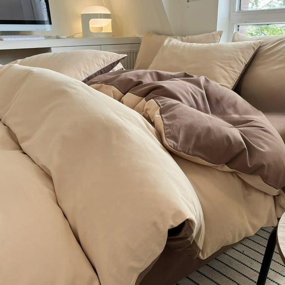 59.06x78.74 Inch Four Piece Bedding Set for Student Dormitories Comfortable Soft Washed Fabric Fresh Color Double-Sided Design Easy Care Machine Washable Home Bedroom
