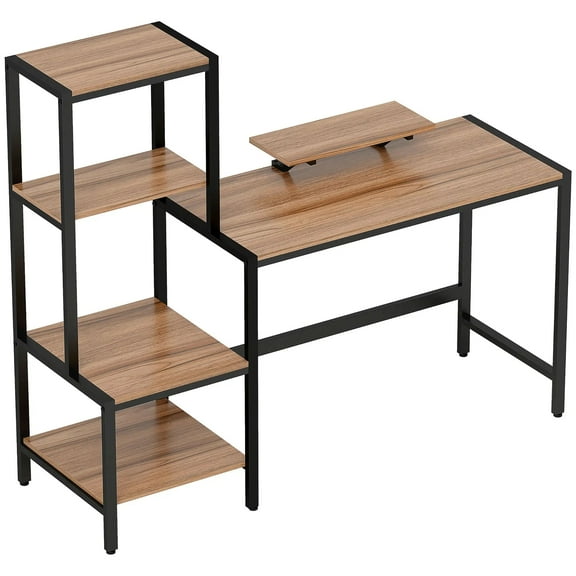59.1" CPU Desk with Monitor Stand, Reversible 4-Tier Shelf, Industrial Writing Desk for Study Room