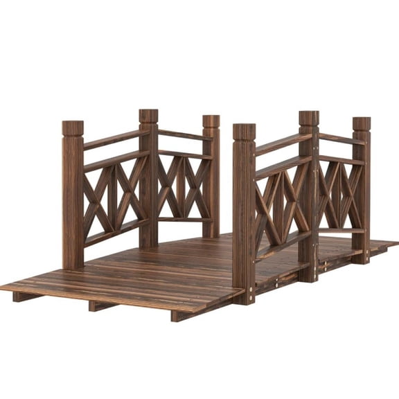 59.1 Inch Carbon Black Wooden Garden Footbridge with X-Style Railings, 264 Lbs Load for Pond Creek Yard Decor