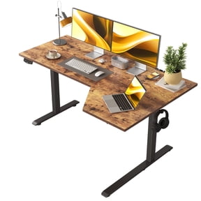 59.1 Inch Electric L-Shaped Height Adjustable Standing Desk, Sit to Stand Corner Desk with Memory Presets and Hooks, Ergonomic Home Office Computer Desk for Workstations, Rustic Brown
