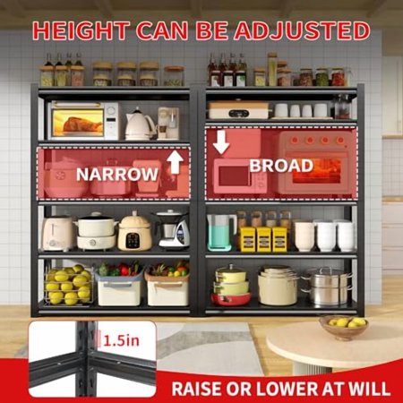 59.1" W Garage Shelves - 5 Tier Adjustable Heavy Duty Metal Utility Shelf, 3000LBS Industrial Storage Racks