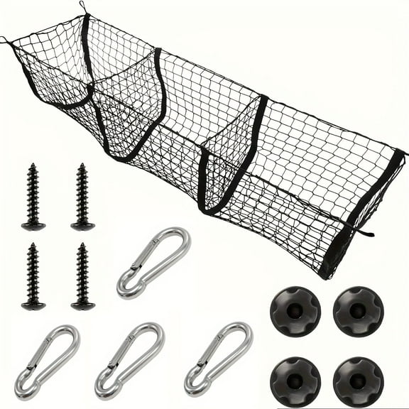 EKTRACK 5912 inch Cargo Net for SUV, Cars,3 Pocket Truck Bed Cargo Net, Heavy Duty Elastic Pickup Truck Storage
