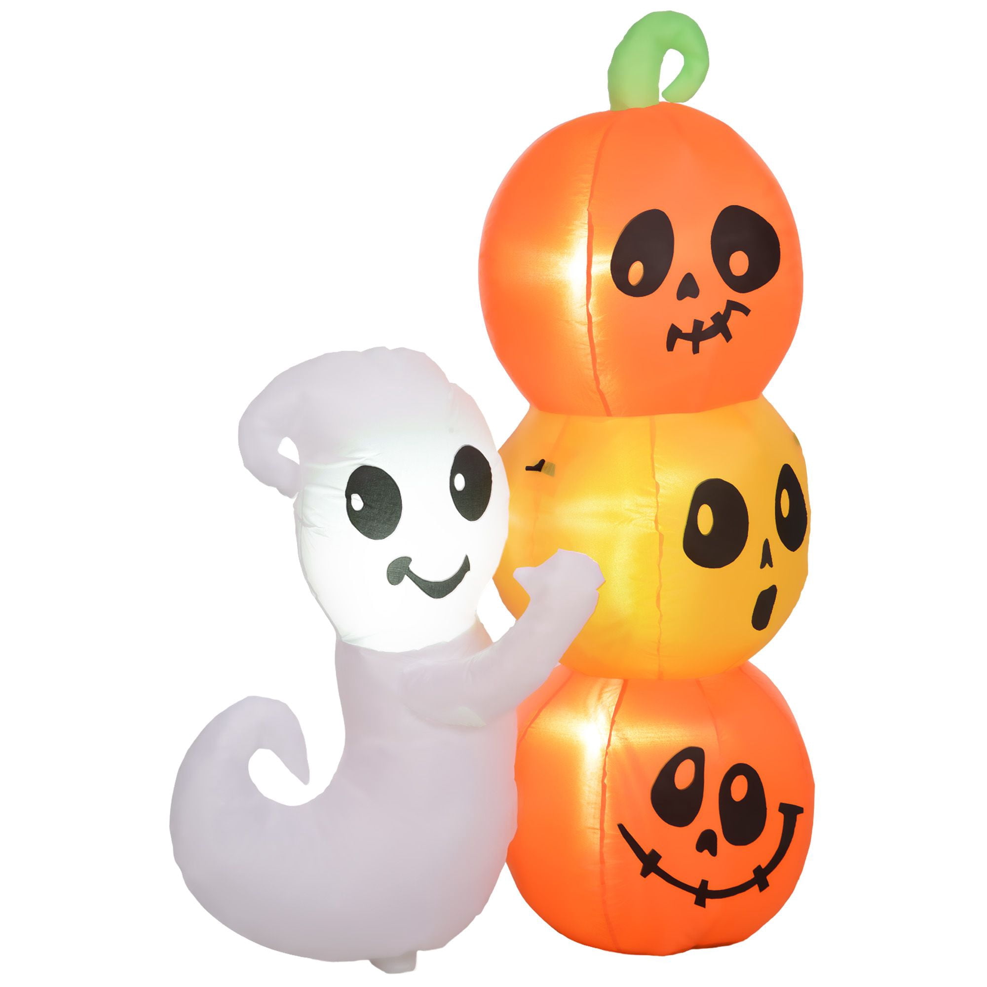 59.1IN Inflatable Halloween Ghost and Pumpkin Decor with Built-in LED Lights Waterproof Polyester Blow Up Yard Ornament
