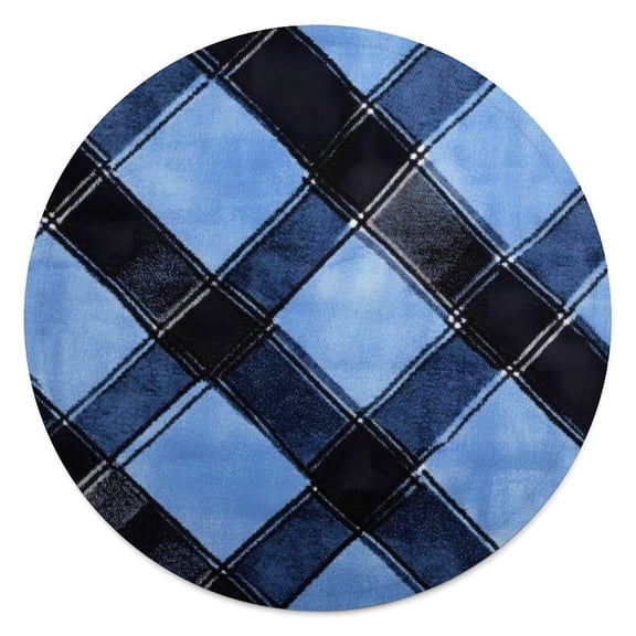 59.1in Round Blanket Light Weight Anti-Wrinkle Anti-Allergy Non-Shedding Large Blanket Multi-Purpose Argyle Plaid DoderBlue_1