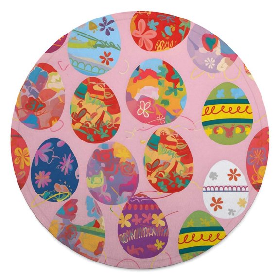 59.1in Round Blanket Light Weight Anti-Wrinkle Anti-Allergy Non-Shedding Large Blanket Multi-Purpose Colorful Easter Eggs with Various Patterns