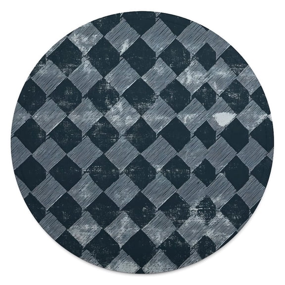 59.1in Round Blanket Light Weight Anti-Wrinkle Anti-Allergy Non-Shedding Large Blanket Multi-Purpose DarkSlateBlue Houndstooth Vintage Texture Hand-drawn Sketch_3
