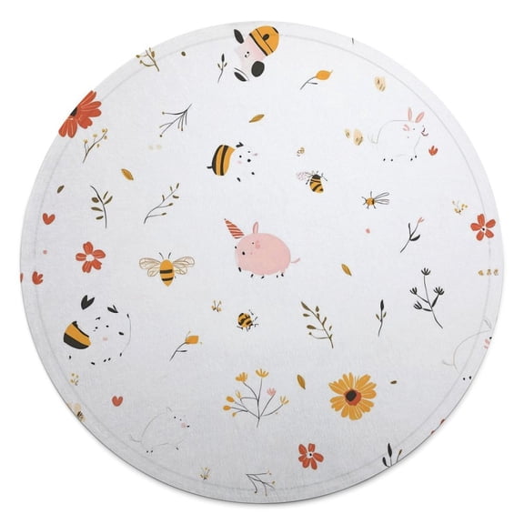 59.1in Round Blanket Light Weight Anti-Wrinkle Anti-Allergy Non-Shedding Large Blanket Multi-Purpose Flower Bee
